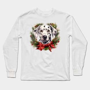 Christmas Dalmatian Dog Wreath Long Sleeve T-Shirt